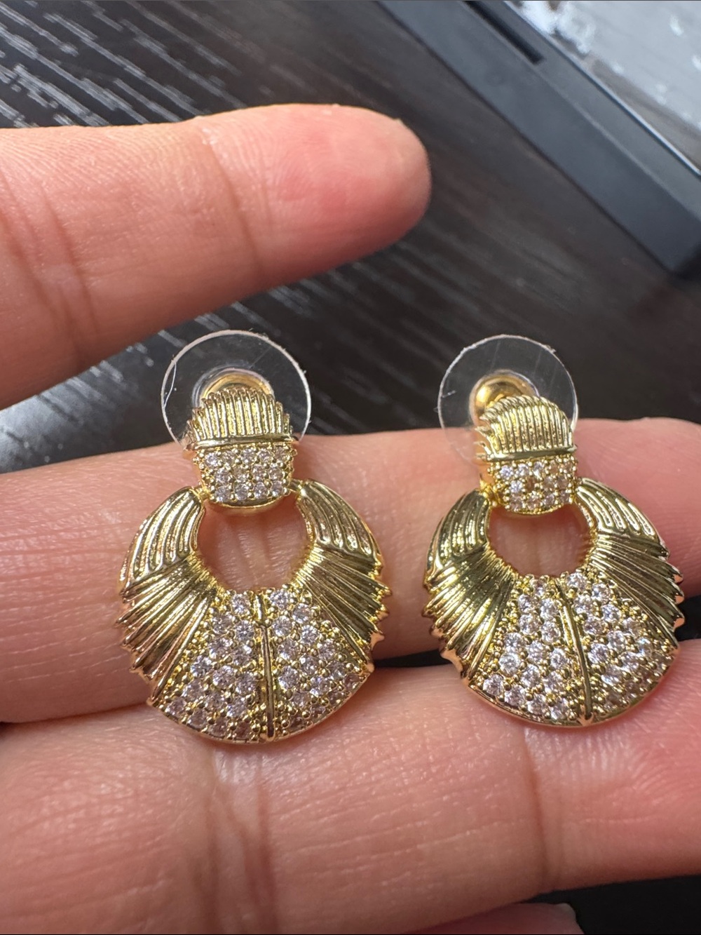 Gold Pavé Crystal Statement Hoop Drop Earrings - Women Jewelry